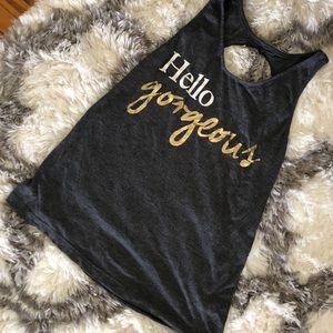 “Hello Gorgeous” grey tank top